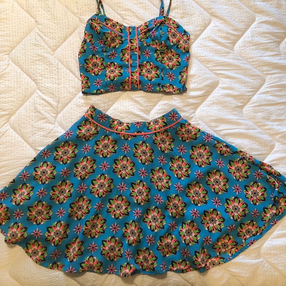 Two piece crop top and mini skirt